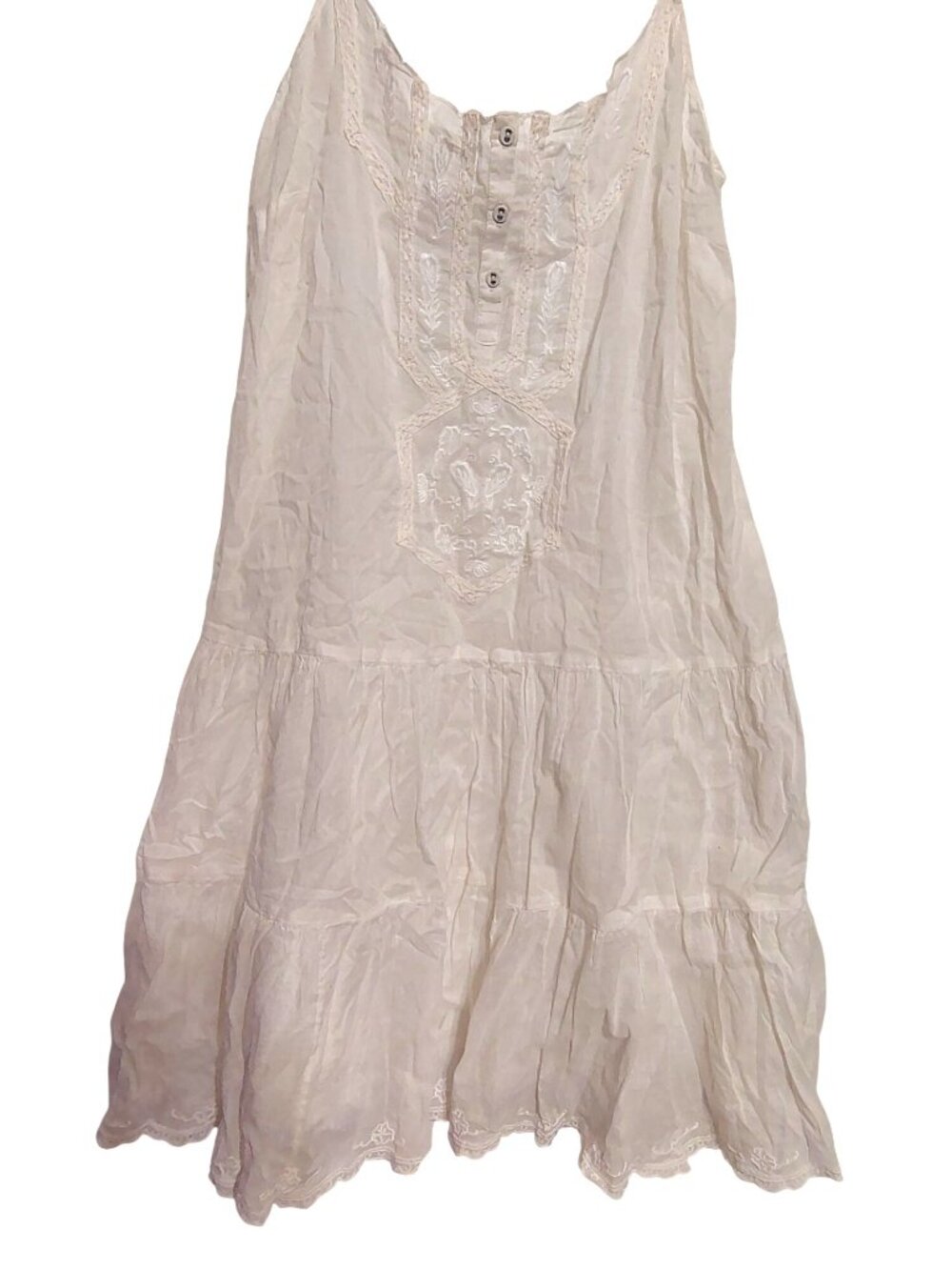 Monsoon London White XS Small Mini Dress Lace Embroidered, Spaghetti Strap Boho